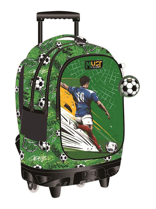 Must Team School Trolley Bag For Elementary With Water Bottle Holder Green 30L 34 x 20 x 44cm