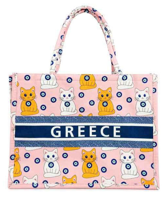 Multicolour Cat Pattern Fabric Beach Bag