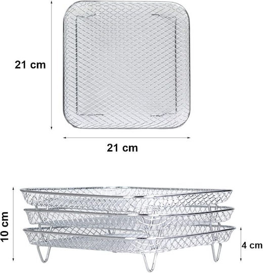 Set 3 grătare pentru Airfryer Zola din inox cu picioare 21 X 10 cm argintii