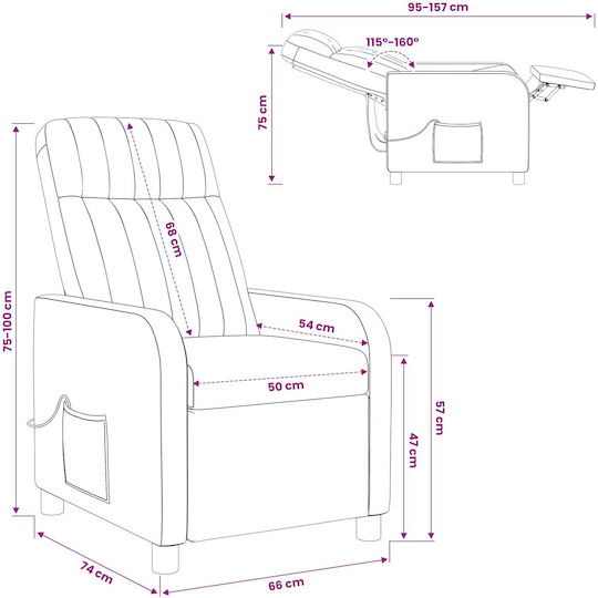 Πολυθρόνα Relax Massage Βελούδινη Ροζ 66x95x100cm