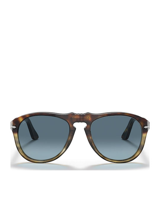 Persol Унисекс Слънчеви Очила с Кафяв Костенурков Пластмасов Рамка и Сини Преливащи Стъкла
