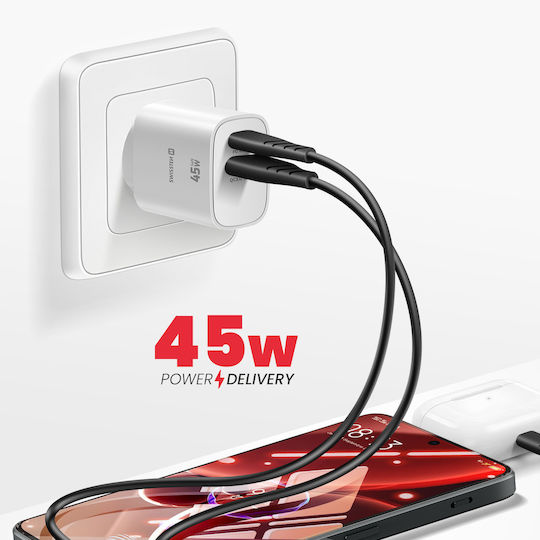 Swissten 45w Usb-c Power Delivery Charger Usb-a Quick Charge 3.0 18w White