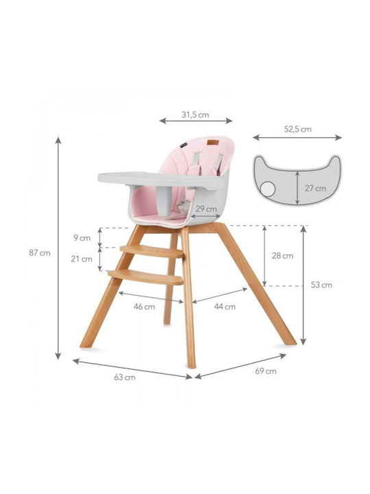 Kidwell Nobis 2-in-1 Scaun de Masă pentru Copii cu Cadru din Lemn & Scaun din Plastic Roz