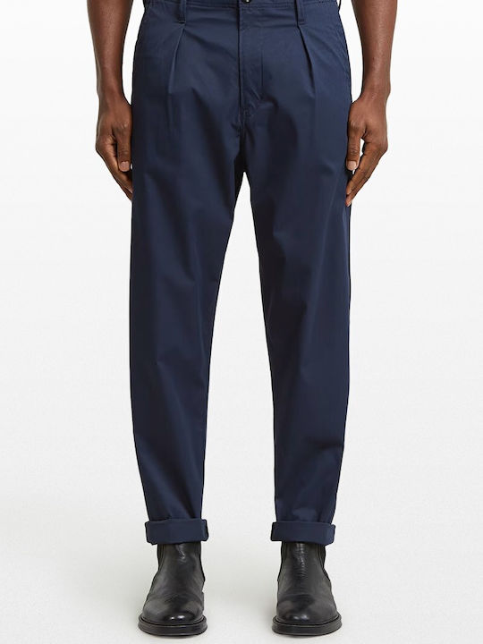 Pleated Men's Chino Trousers Blue