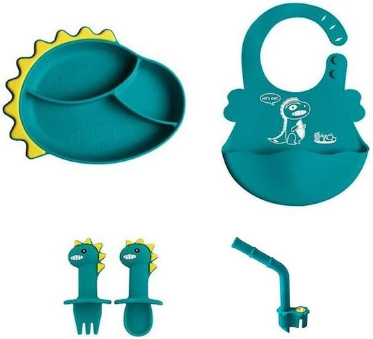 Set de hrănire din Silicon cu Bază Antiderapantă Verde 6buc