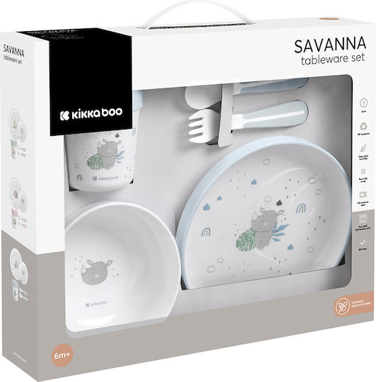 Kikka Boo Комплект за Хранене Savanna от Силикон Син 5бр за 6+ месеци