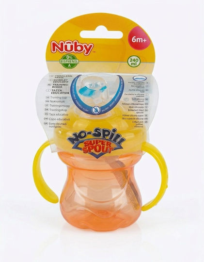 Nuby Kinder-Trinkbecher mit Henkeln 240 ml, ab 6 Monaten aus orangefarbenem Kunststoff 240 ml für 6 Monate+