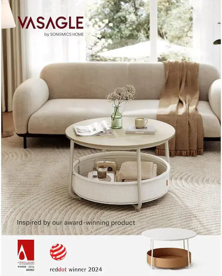 Măsuță Centrală Rotundă Din Lemn Lemn Deschis L75xL75xÎ45cm
