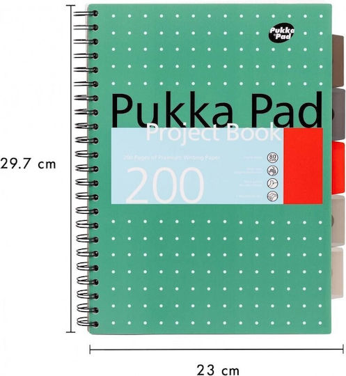 Pukka Spiral Notebook Ruled A4 100 Sheets 5 Subjects Project Book Green 1pcs