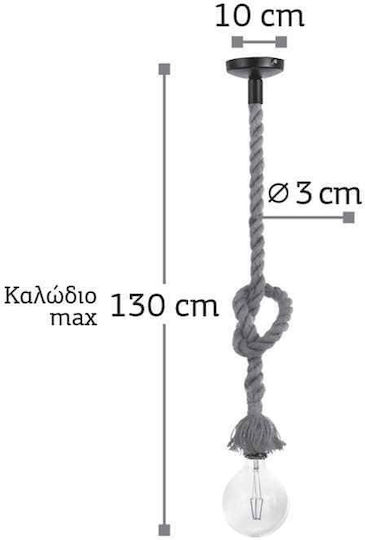 Inlight 4381-1 Adjustable Pendant Light Black with Rope for Socket E27 10x130cm