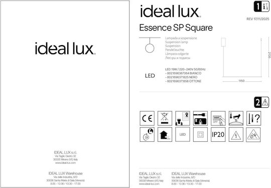 Ideal Lux Essence Hängelampe 115cm.