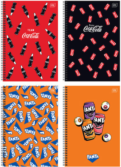 interDRUK Spirale Schulfachheft A4 60 Papiereinlagen 2 Themen Coca Cola (Verschiedene Designs oder Farben)