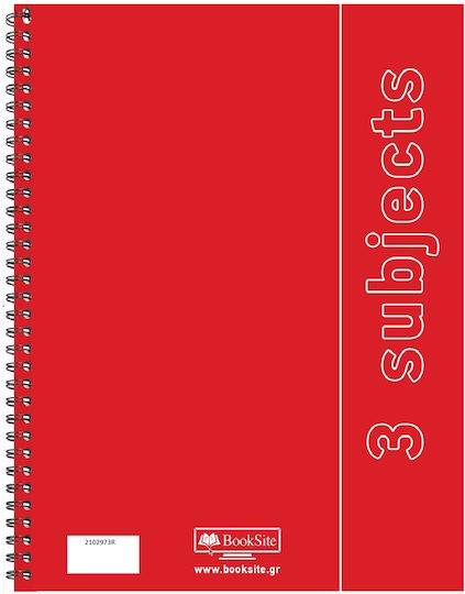 Booksite Spiral Ruled A4 Notebook 3 Subjects Red