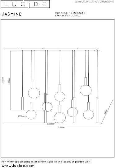 Lucide Lightning Jasmine Κρεμαστό Φωτιστικό Χάλκινο LED με Ρυθμιζόμενο Λευκό Φως 75x75εκ.
