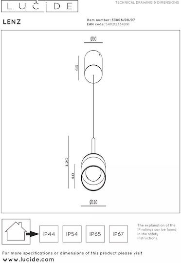 Lucide Lightning Lenz Κρεμαστό Φωτιστικό Πορτοκαλί LED με Θερμό Λευκό Φως 11x11εκ.