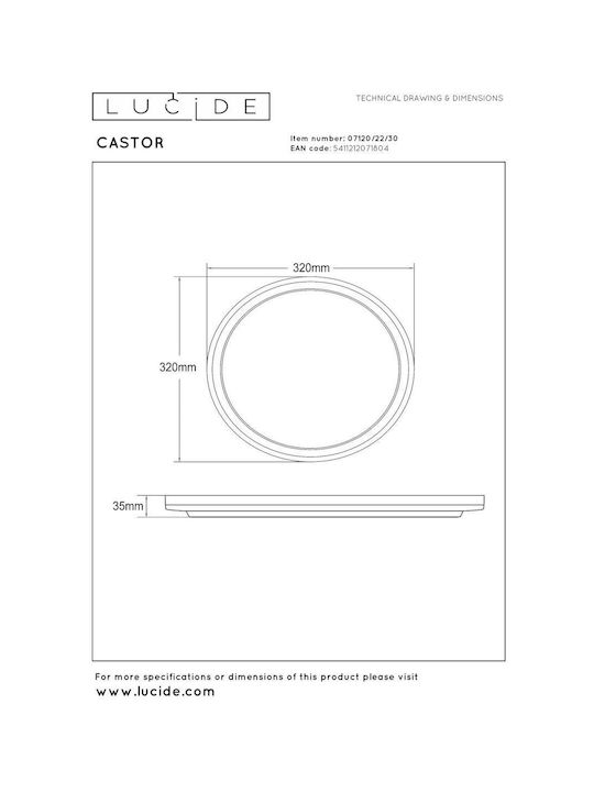 Lucide Lightning Castor Πλαφονιέρα Οροφής 32εκ. με Ενσωματωμένο LED