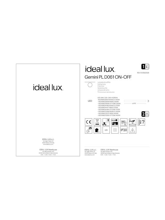 Ideal Lux Deckenleuchte 61cm Gold mit Integrierte LED