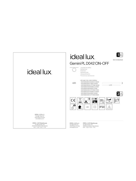 Ideal Lux Plafonieră de Tavan 42.5buc Albă cu LED Integrat