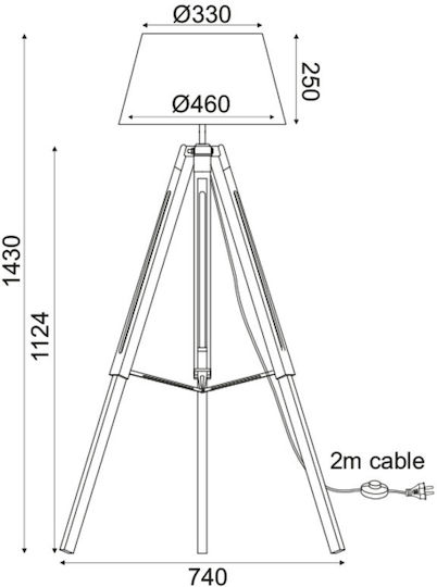 Aca Mousse Vintage Lampadar De Podea Înălțime 144xLungime 65cm Cu Bază De Bec E27 Crem/Bej
