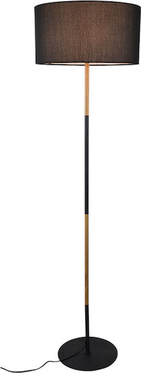Aca Aca Textile Stehlampe H165xM45cm mit Lampenbirnensockel für E27 Schwarz/Wood