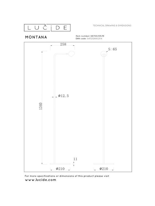 Lucide Lightning Montana Подова Лампа Сив