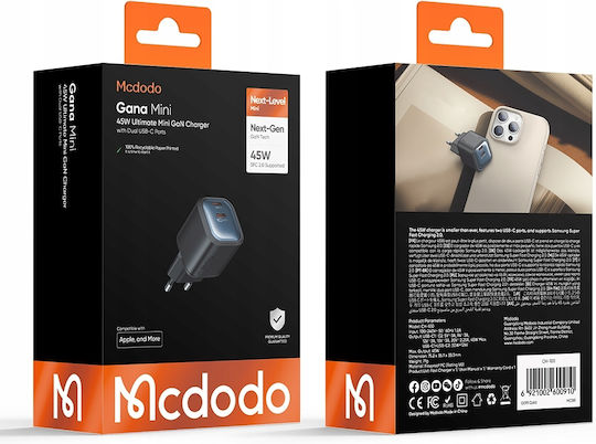 Mcdodo Încărcător Auto Cu Mufă De Brichetă 10.5W 2.1A Încărcare Rapidă Cu Porturi 1xUSB-A 2xUSB-C Culoare Neagră