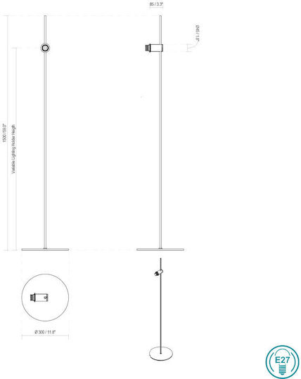 Faro Barcelona Guadalupe Stehleuchte H150xB15cm. mit Fassung für Lampe E27 Schwarz