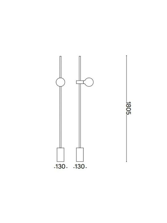 Ideal Lux Eva Stehleuchte H180.5xB13cm. mit Fassung für Lampe E27 Schwarz