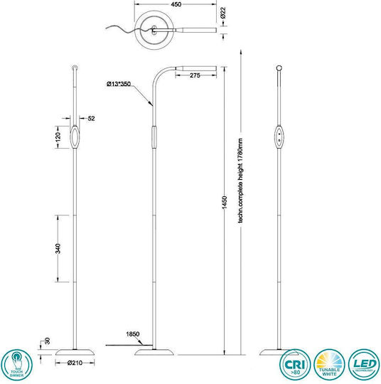 Trio Lighting LED Stehleuchte H145xB21cm. mit Einstellbarem Weißem Licht 700lm Schwarz