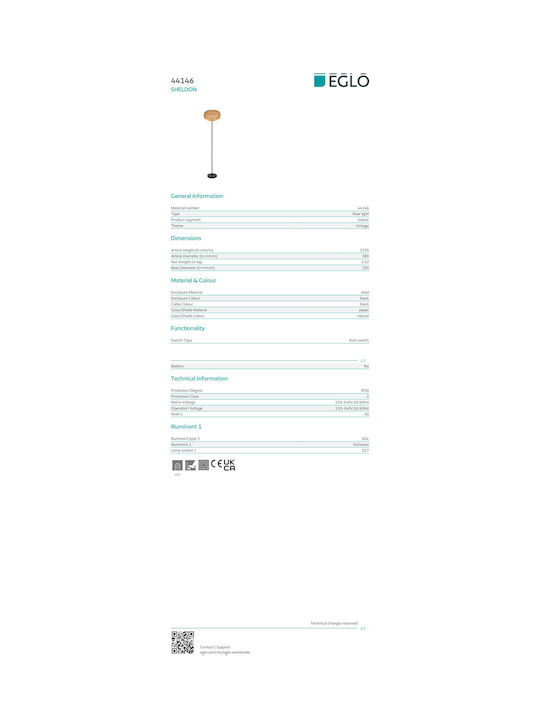 Eglo Sheldon Floor Lamp with E27 Lamp Bulb Base