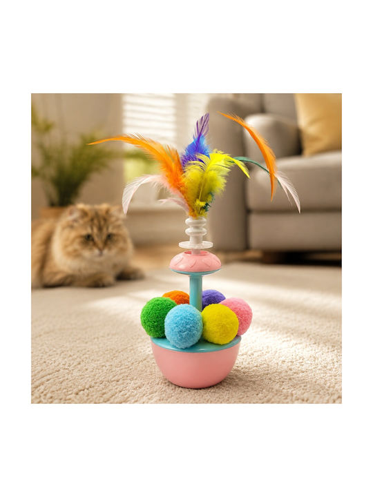 Interactive Cat Toy Feathers Balls Pink