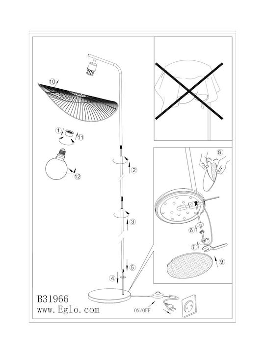 Eglo Siruela Floor Lamp H160xW23cm. with Socket for Bulb E27 Beige