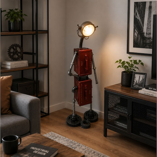 Robot Floor Lamp H119xW40cm. with Socket for Bulb E27 Red