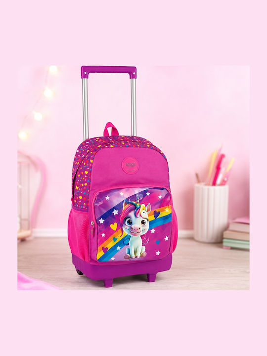 Velve Ghiozdan Școlar Troler Cu Husă Pentru Sticlă De Apă Roz 32 X 16.5 X 45 Cm