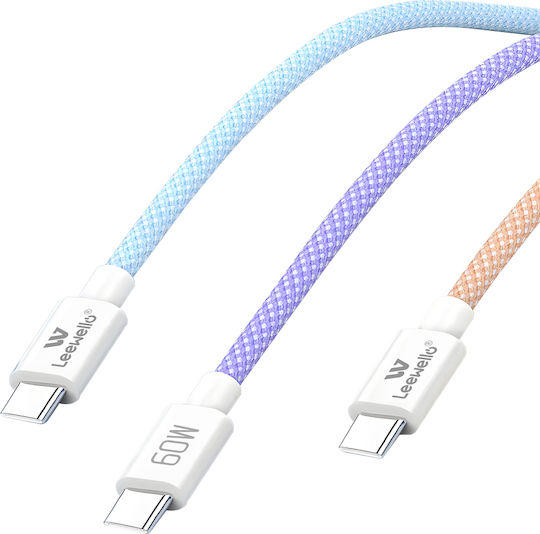 Leewello Braided USB-C Male To USB-C 60W PD Pink 1m Cable