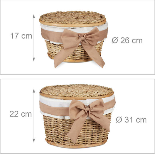 Relaxdays Set Coșuri Decorative Din Paie Cu Capac Alb 22x31x31cm 2 Bucăți
