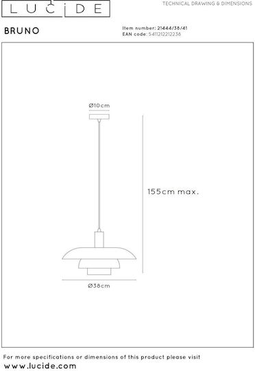 Lucide Lightning Κρεμαστό Φωτιστικό Καφέ με Ντουί E27 38x38x155εκ.