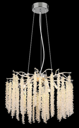 Globo Lighting Silver Pendant Ceiling Light with Crystals for 6 G9 Bulbs