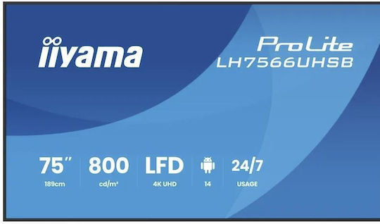Iiyama Professional Display 75" Lh7566uhsb-b1ag Uhd 3840 X 2160 Hdmi Black