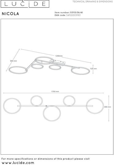 Lucide Lightning Nicola Πλαφονιέρα 132εκ. LED