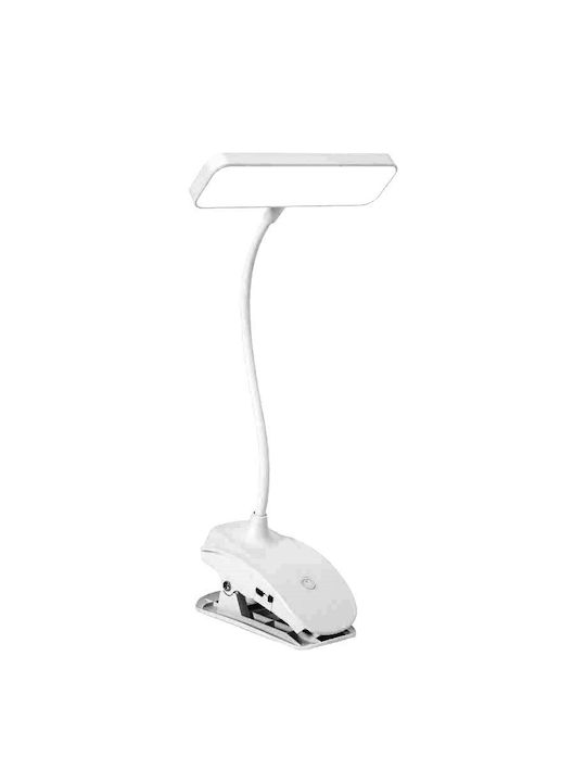 XO Rechargeable LED Office Lamp with Flexible Arm and Clip in White Color