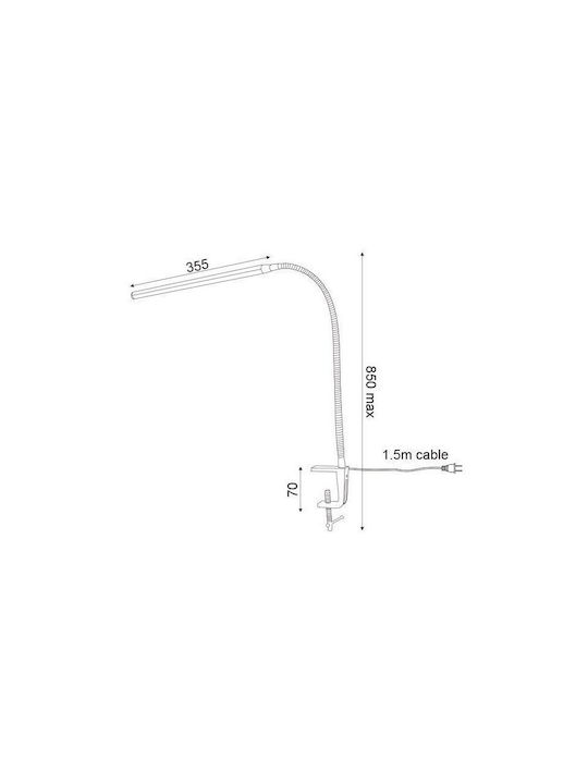 Aca Настолна Лампа с Гъвкаво Рамо за Цокъл Вграден LED 5W 4000k Димируема Височина: 85см и Щипка в Бял Цвят