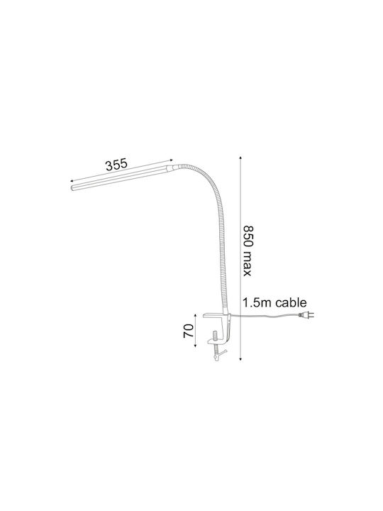 Aca Настолна Лампа с Гъвкаво Рамо за Цокъл Вграден LED 5W 4000k Димируема Височина: 85см и Щипка в Бял Цвят