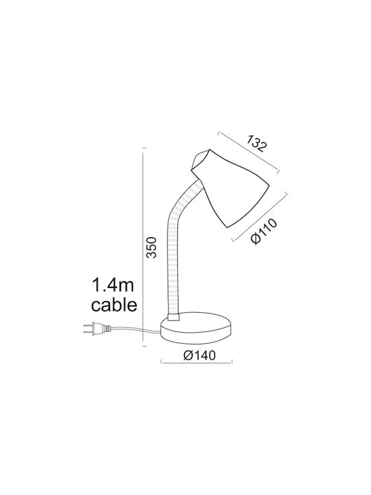 Aca Yuppie Office Lamp with Flexible Arm for Socket E27 in Red Color