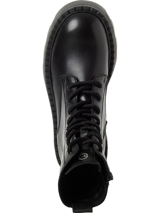 Leder Damen Stiefeletten mit Mittelhohem Absatz Schwarz
