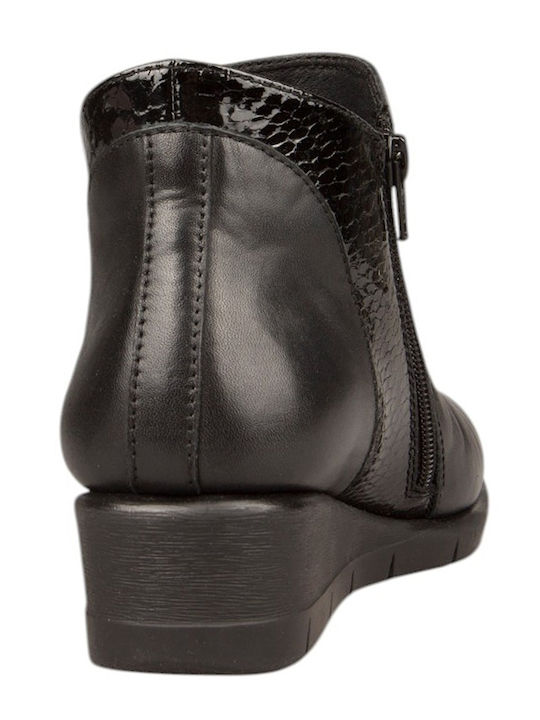 Leder Damen Stiefeletten Schwarz