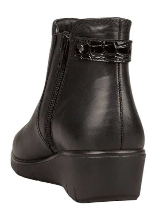 Leder Damen Stiefeletten Schwarz