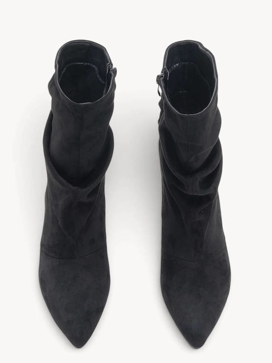 Schwarze Stiefeletten Wildleder Optik Schnürung Dünner Absatz