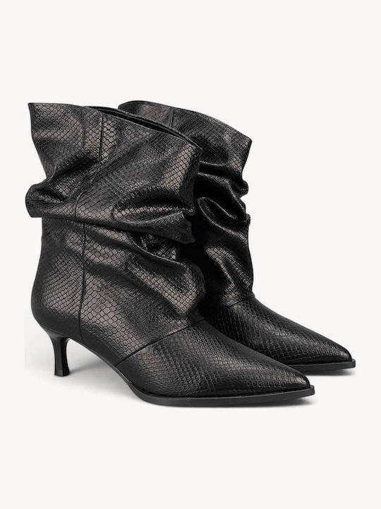 Μαύρα Print Μποτάκια Snake Effect Draped Πτύχωση