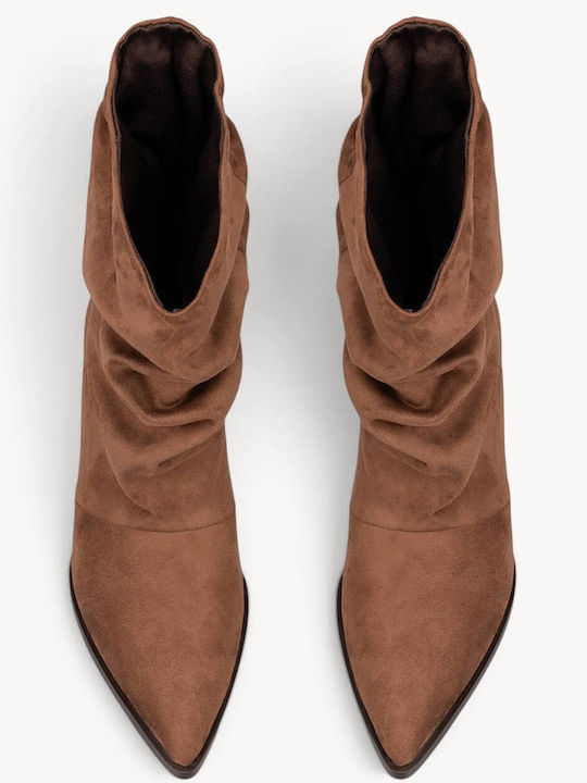 Tabac Brown Ankle Boots Soft Ruching Kitten Heel